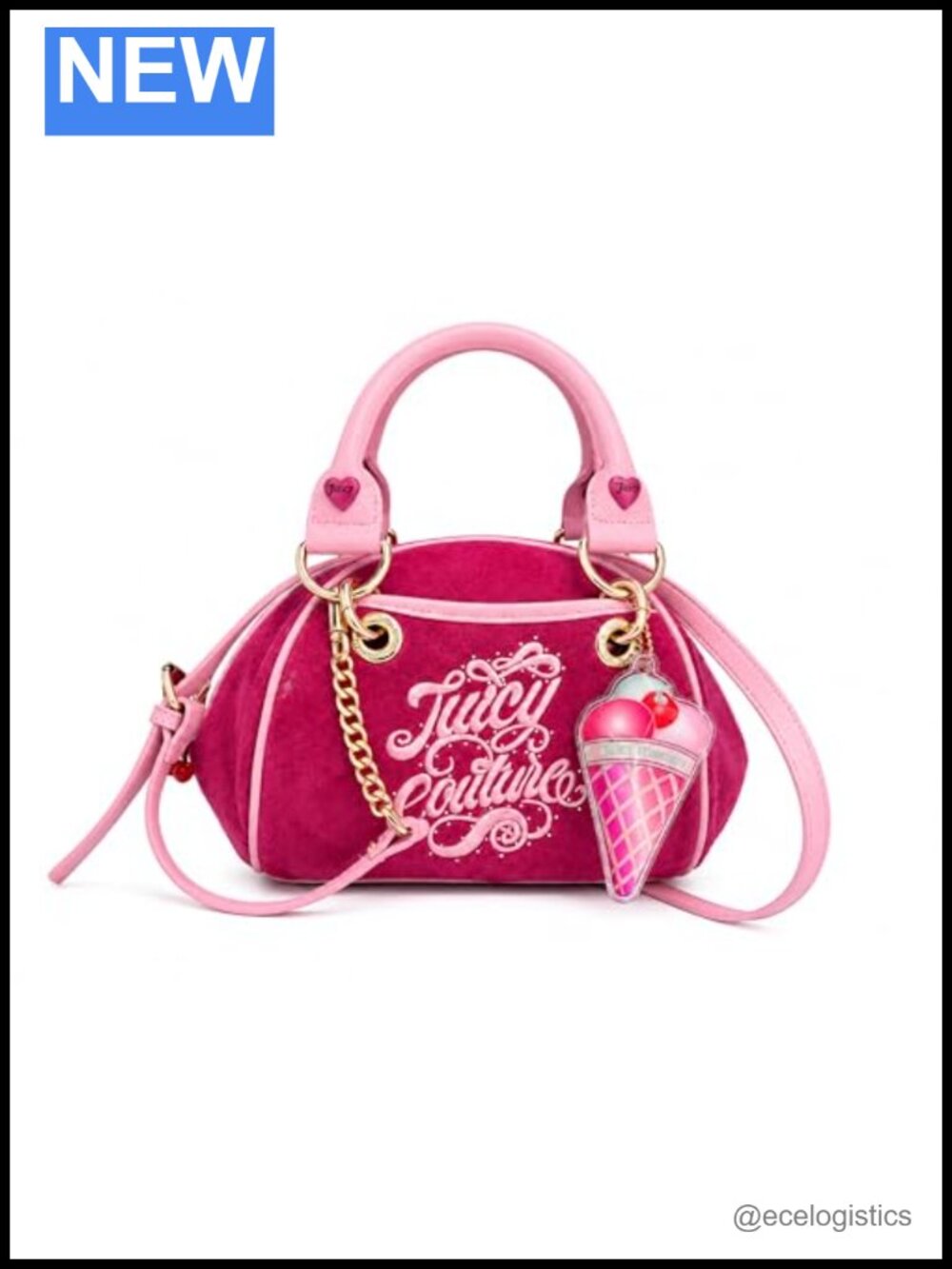 Y2K Velour Satchel Bag Purse with Charm & Crossbody Strap, Compact